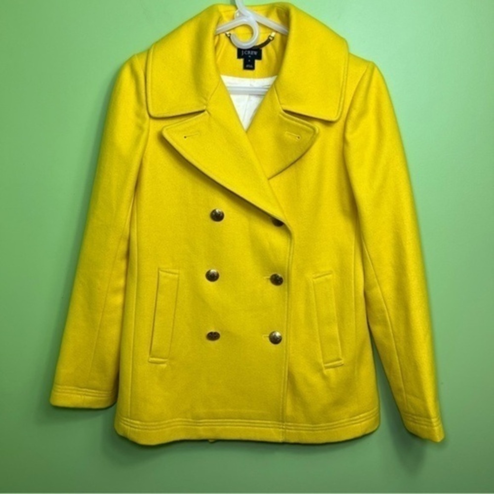 J. Crew majesty yellow button pea coat size 4 great condition - Picture 1 of 9